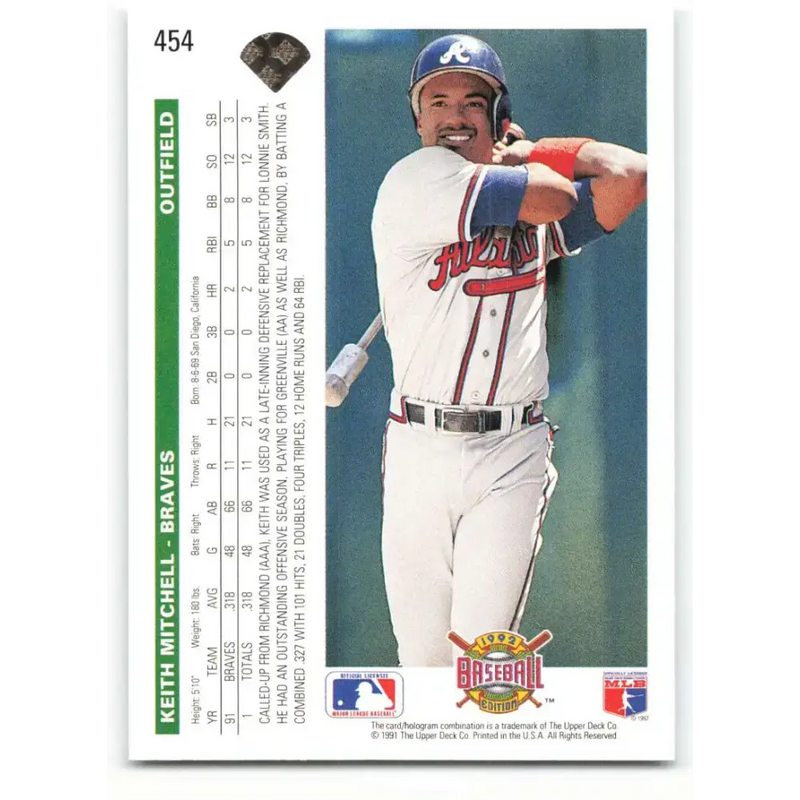 1992 Upper Deck #454 Keith Mitchell NM-MT Atlanta Braves Baseball Card - Baseball Card Single