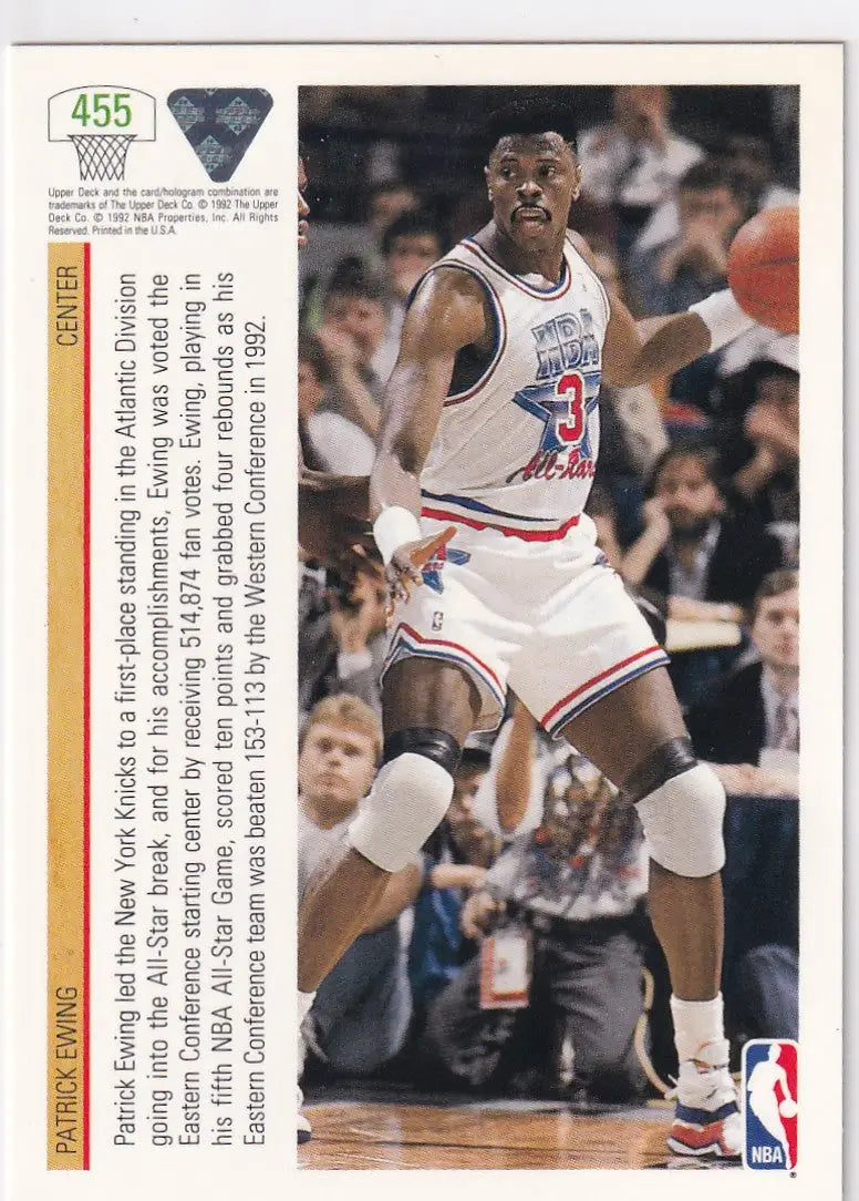 1992 UPPER DECK #455 PATRICK EWING EAST ALL STAR- NEW YORK KNICKS - Basketball Card Single