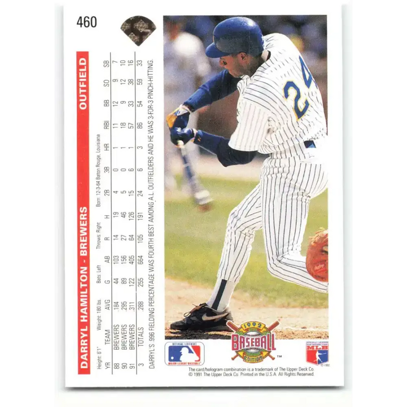 1992 Upper Deck #460 Darryl Hamilton NM-MT Milwaukee Brewers Baseball Card - Baseball Card Single