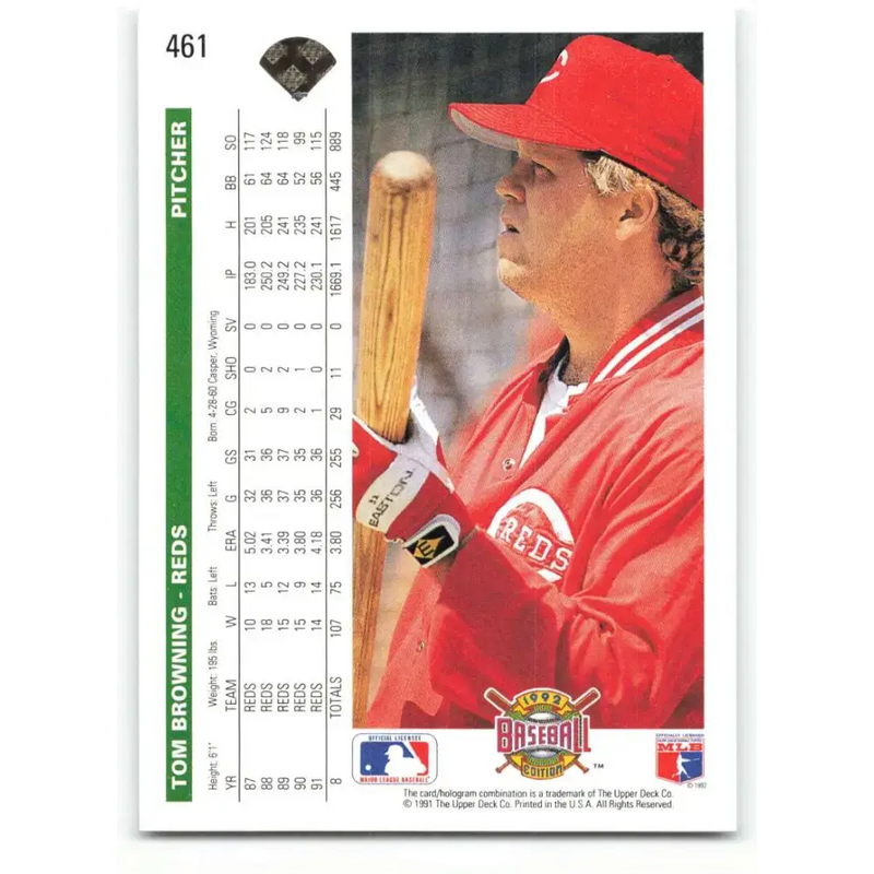 1992 Upper Deck #461 Tom Browning NM-MT Cincinnati Reds Baseball Card - Baseball Card Single