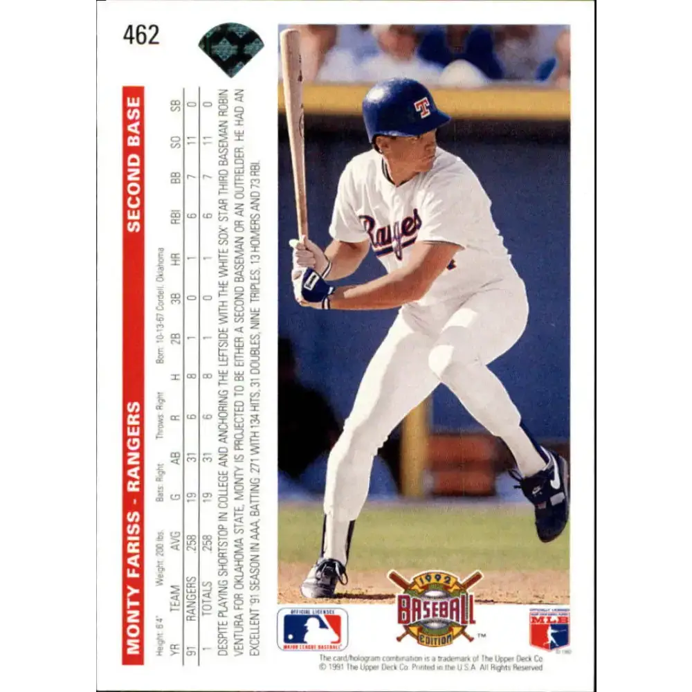 1992 Upper Deck #462 Monty Fariss NM-MT Texas Rangers Baseball Card - Baseball Card Single