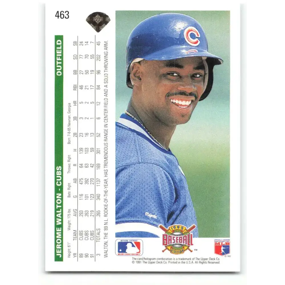 1992 Upper Deck #463 Jerome Walton NM-MT Chicago Cubs Baseball Card - Baseball Card Single