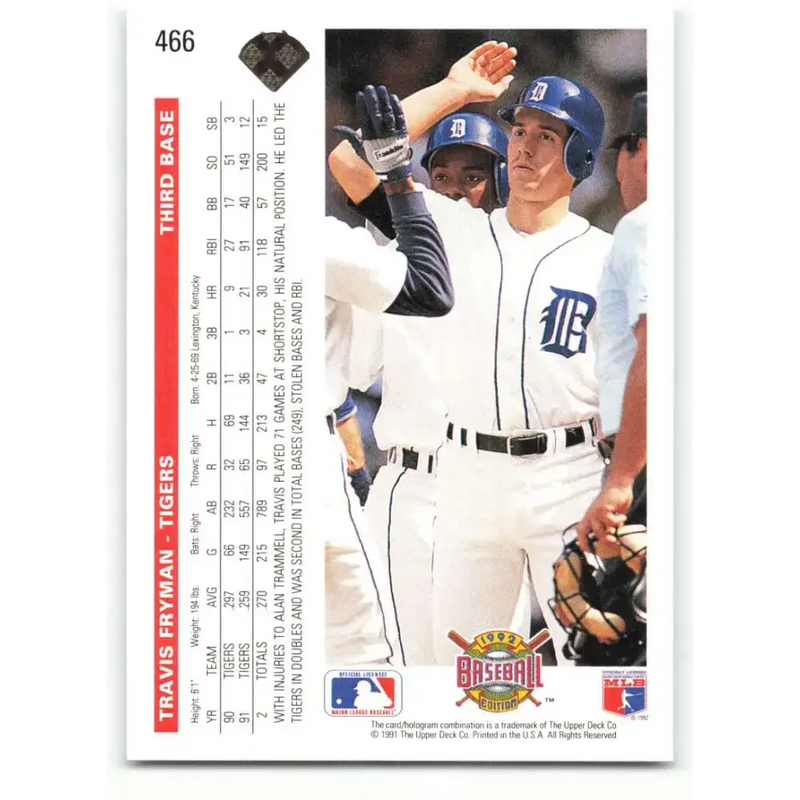 1992 Upper Deck #466 Travis Fryman NM-MT Detroit Tigers Baseball Card - Baseball Card Single