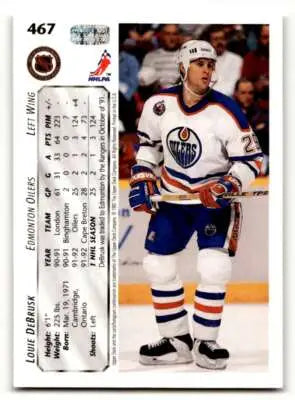 Original gloss hockey card of Louie DeBrusk from 1992 Upper Deck #467