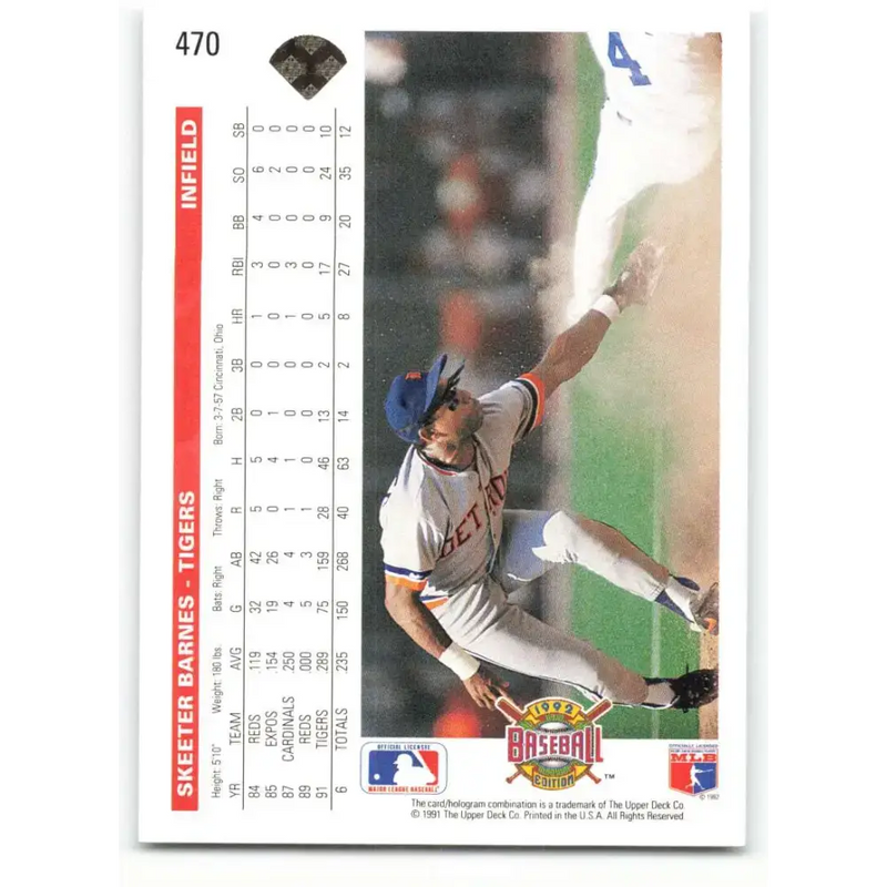1992 Upper Deck #470 Skeeter Barnes NM-MT Detroit Tigers Baseball Card - Baseball Card Single