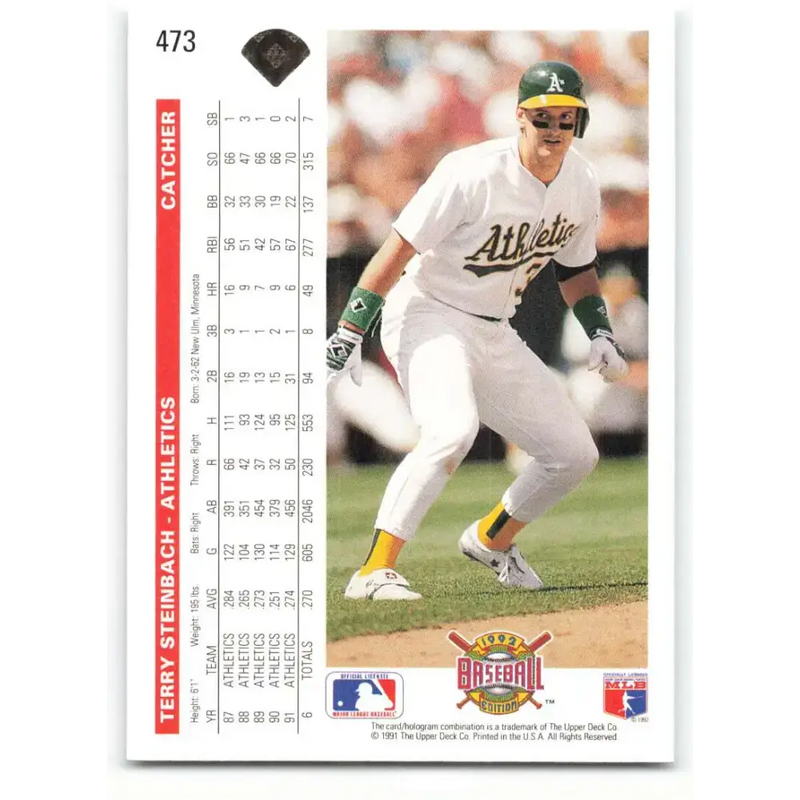 1992 Upper Deck #473 Terry Steinbach NM-MT Oakland Athletics Baseball Card - Baseball Card Single