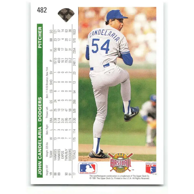 1992 Upper Deck #482 John Candelaria NM-MT Los Angeles Dodgers Baseball Card - Baseball Card Single