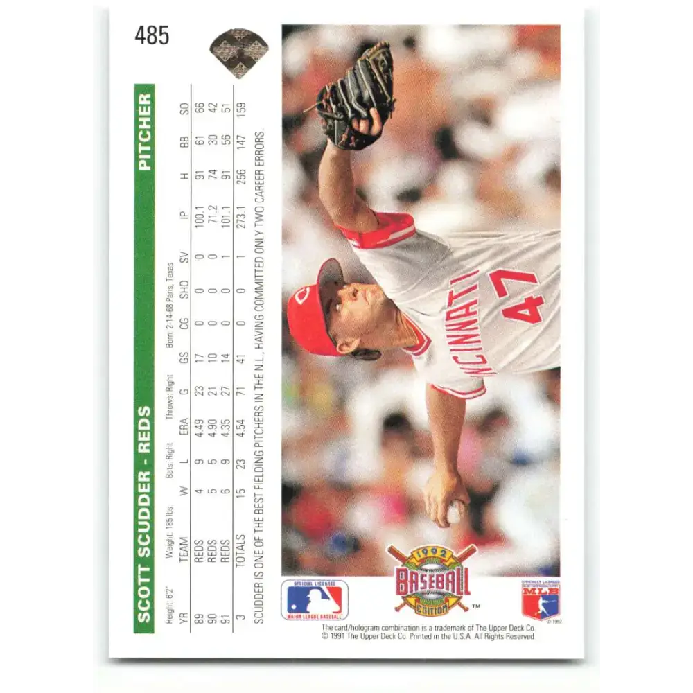 1992 Upper Deck #485 Scott Scudder NM-MT Cincinnati Reds Baseball Card - Baseball Card Single