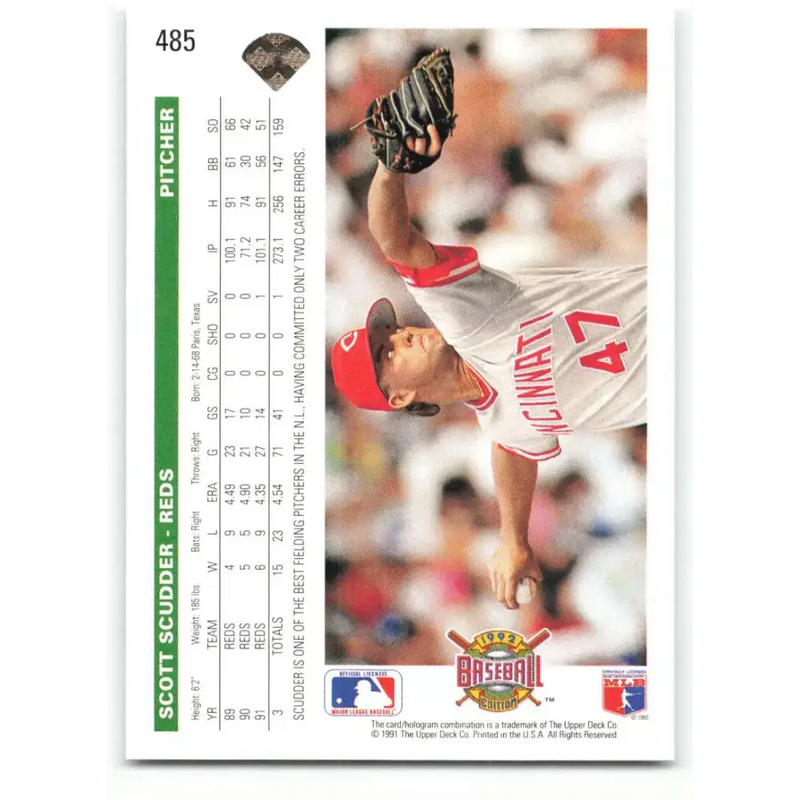 1992 Upper Deck #485 Scott Scudder NM-MT Cincinnati Reds Baseball Card - Baseball Card Single