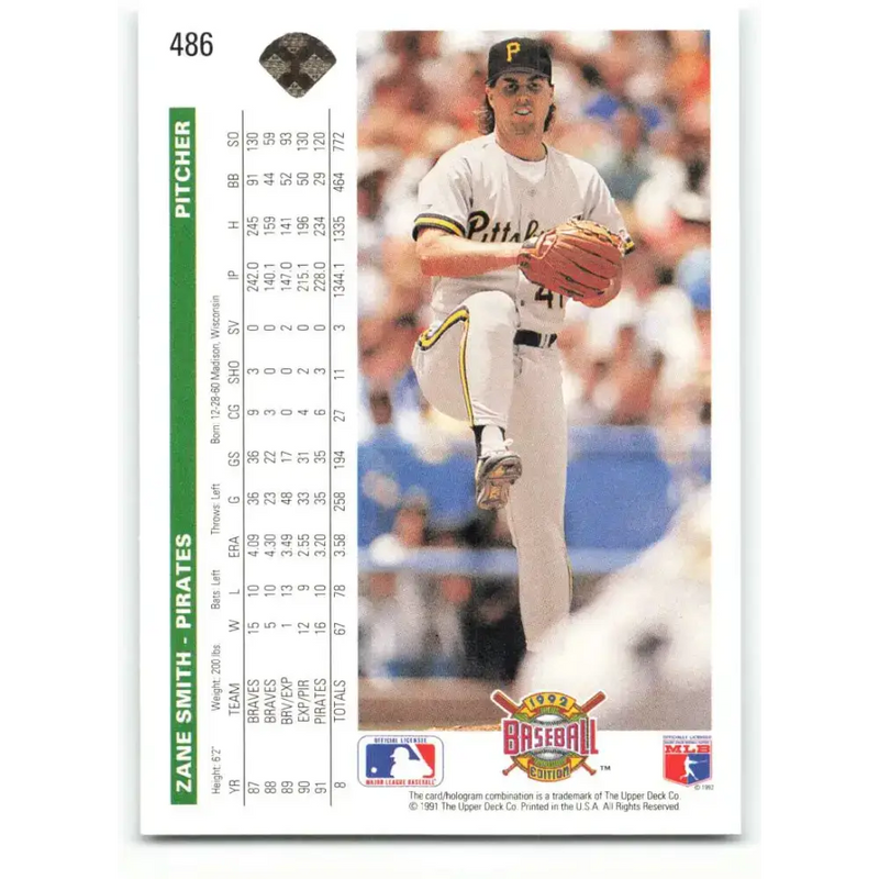 1992 Upper Deck #486 Zane Smith NM-MT Pittsburgh Pirates Baseball Card - Baseball Card Single