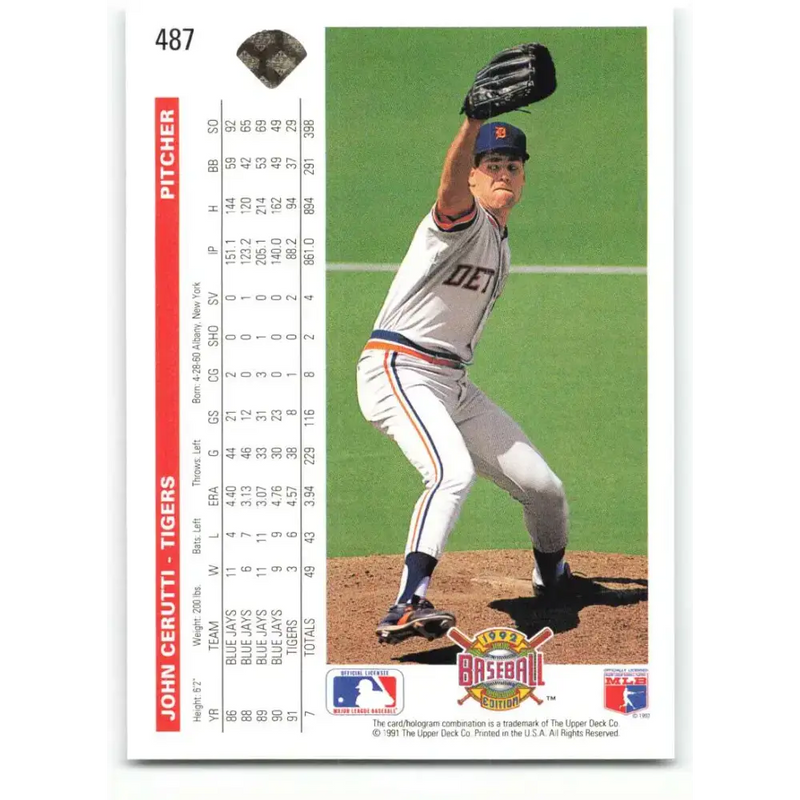 1992 Upper Deck #487 John Cerutti NM-MT Detroit Tigers Baseball Card - Baseball Card Single