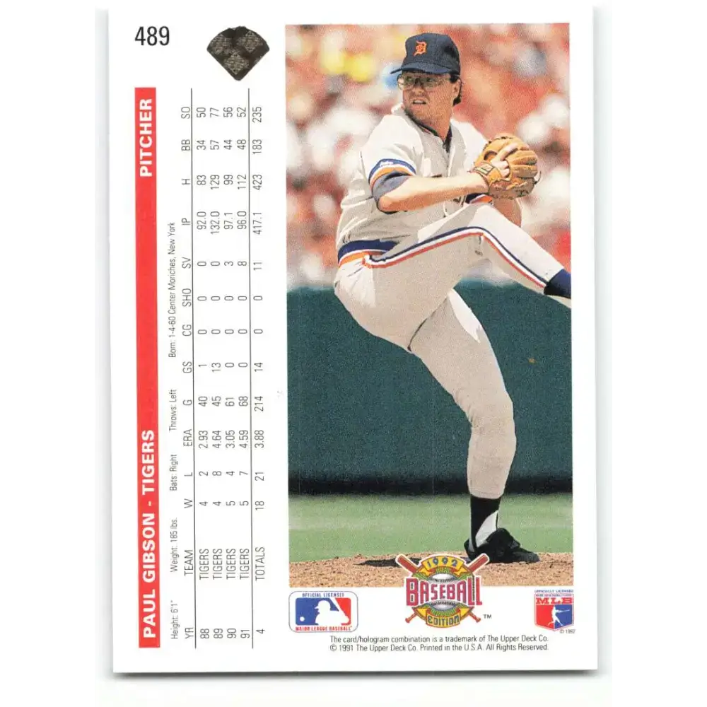 1992 Upper Deck #489 Paul Gibson NM-MT Detroit Tigers Baseball Card - Baseball Card Single