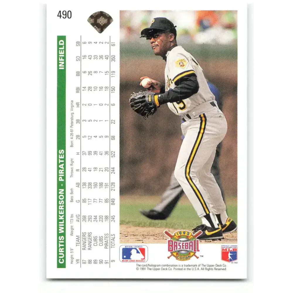 1992 Upper Deck #490 Curtis Wilkerson NM-MT Pittsburgh Pirates Baseball Card - Baseball Card Single