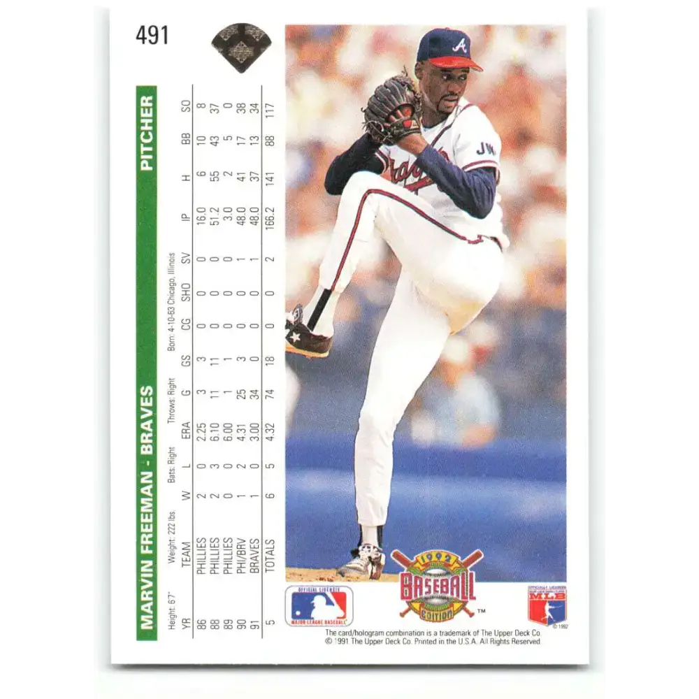 1992 Upper Deck #491 Marvin Freeman NM-MT Atlanta Braves Baseball Card - Baseball Card Single