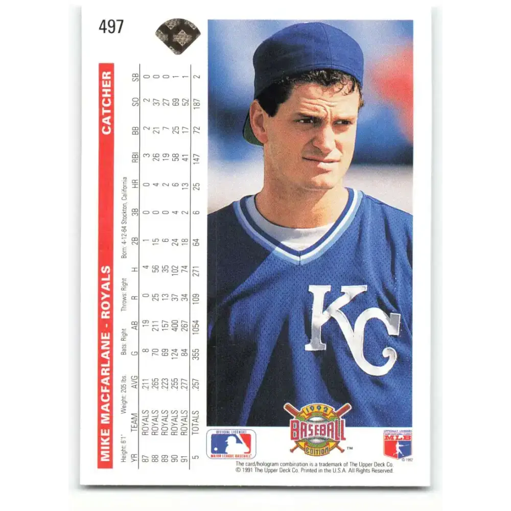 1992 Upper Deck #497 Mike Macfarlane NM-MT Kansas City Royals Baseball Card - Baseball Card Single