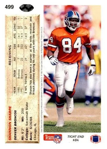 Shannon Sharpe football card from 1992 Upper Deck with original gloss in Broncos collectible