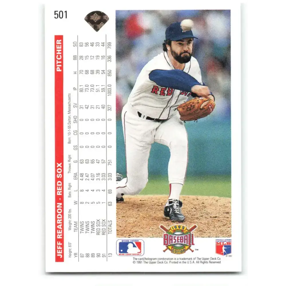 1992 Upper Deck #501 Jeff Reardon NM-MT Boston Red Sox Baseball Card - Baseball Card Single