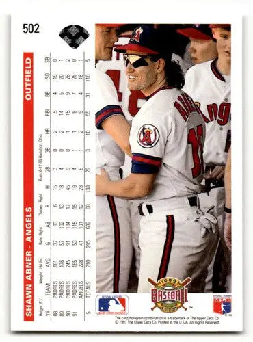 Original gloss Shawn Abner baseball card featuring Shawn Abner California Angels players