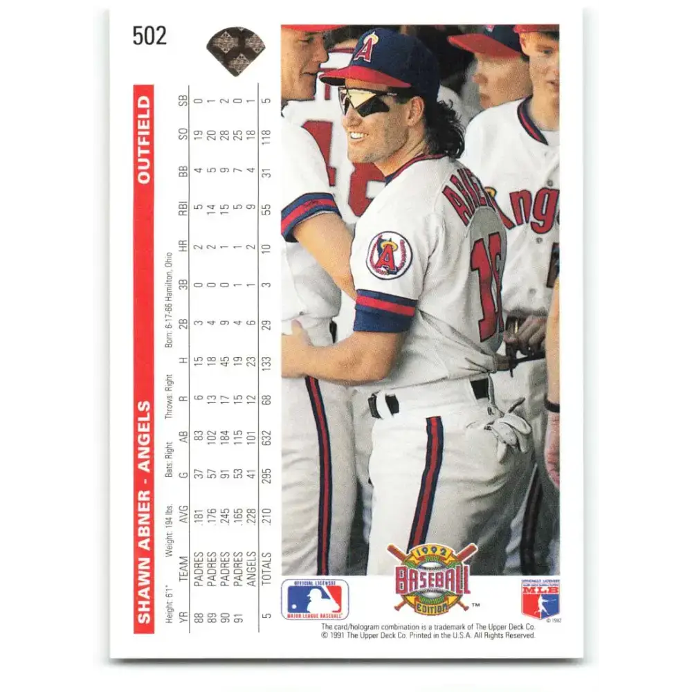 1992 Upper Deck #502 Shawn Abner NM-MT California Angels Baseball Card - Baseball Card Single