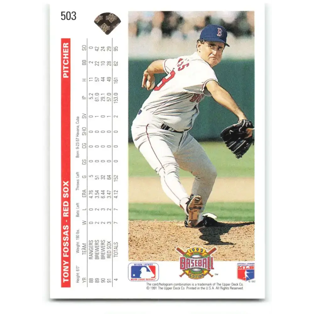 1992 Upper Deck #503 Tony Fossas NM-MT Boston Red Sox Baseball Card - Baseball Card Single