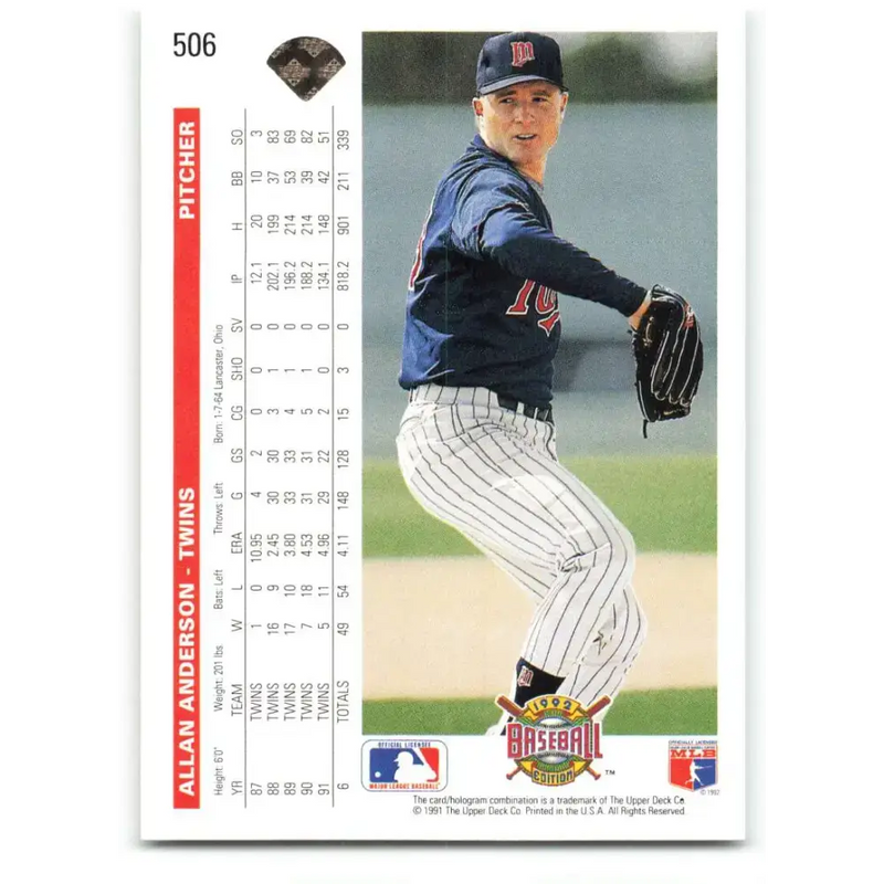 1992 Upper Deck #506 Allan Anderson NM-MT Minnesota Twins Baseball Card - Baseball Card Single