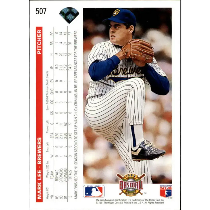 1992 Upper Deck #507 Mark Lee NM-MT Milwaukee Brewers Baseball Card - Baseball Card Single