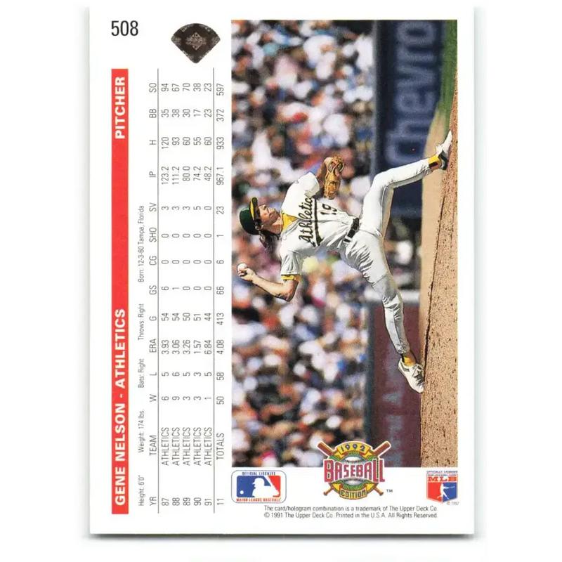 1992 Upper Deck #508 Gene Nelson NM-MT Oakland Athletics Baseball Card - Baseball Card Single