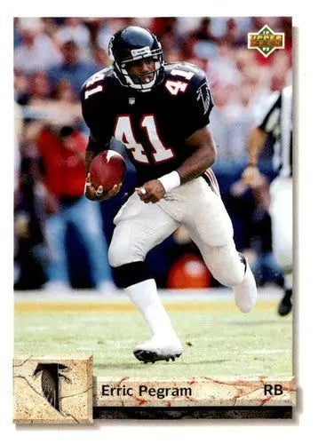 Original gloss 1992 Upper Deck Erric Pegram football card featuring Falcons team image