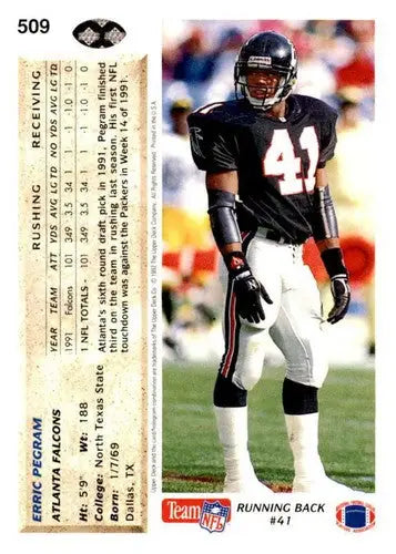 Original gloss Football player trading card 1992 Upper Deck Erric Pegram Falcons simply sandoval