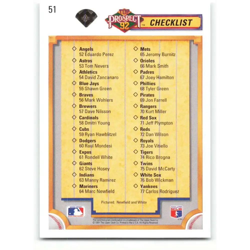 1992 Upper Deck #51 Marc Newfield/Rondell White CL NM-MT Montreal Expos/Seattle Mariners Baseball Card - Baseball Card