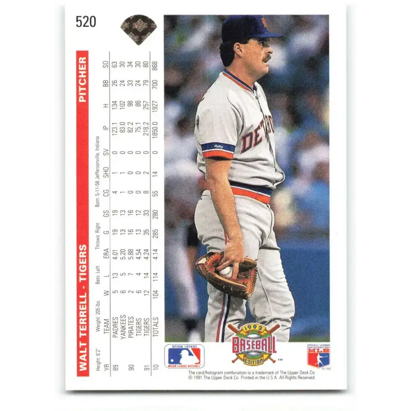 1992 Upper Deck #520 Walt Terrell NM-MT Detroit Tigers Baseball Card - Baseball Card Single