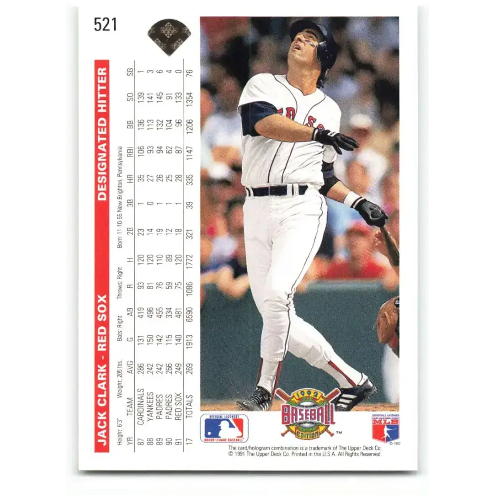 1992 Upper Deck #521 Jack Clark NM-MT Boston Red Sox Baseball Card - Baseball Card Single