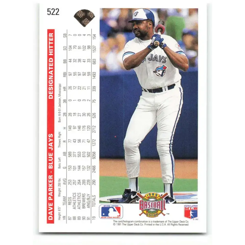 1992 Upper Deck #522 Dave Parker NM-MT Toronto Blue Jays Baseball Card - Baseball Card Single