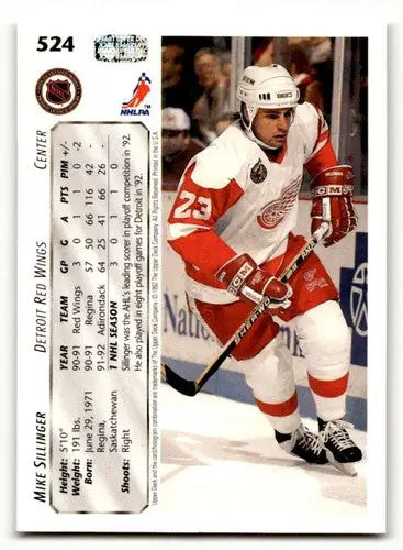 Original gloss hockey card of Mike Sillinger from 1992 Upper Deck #524