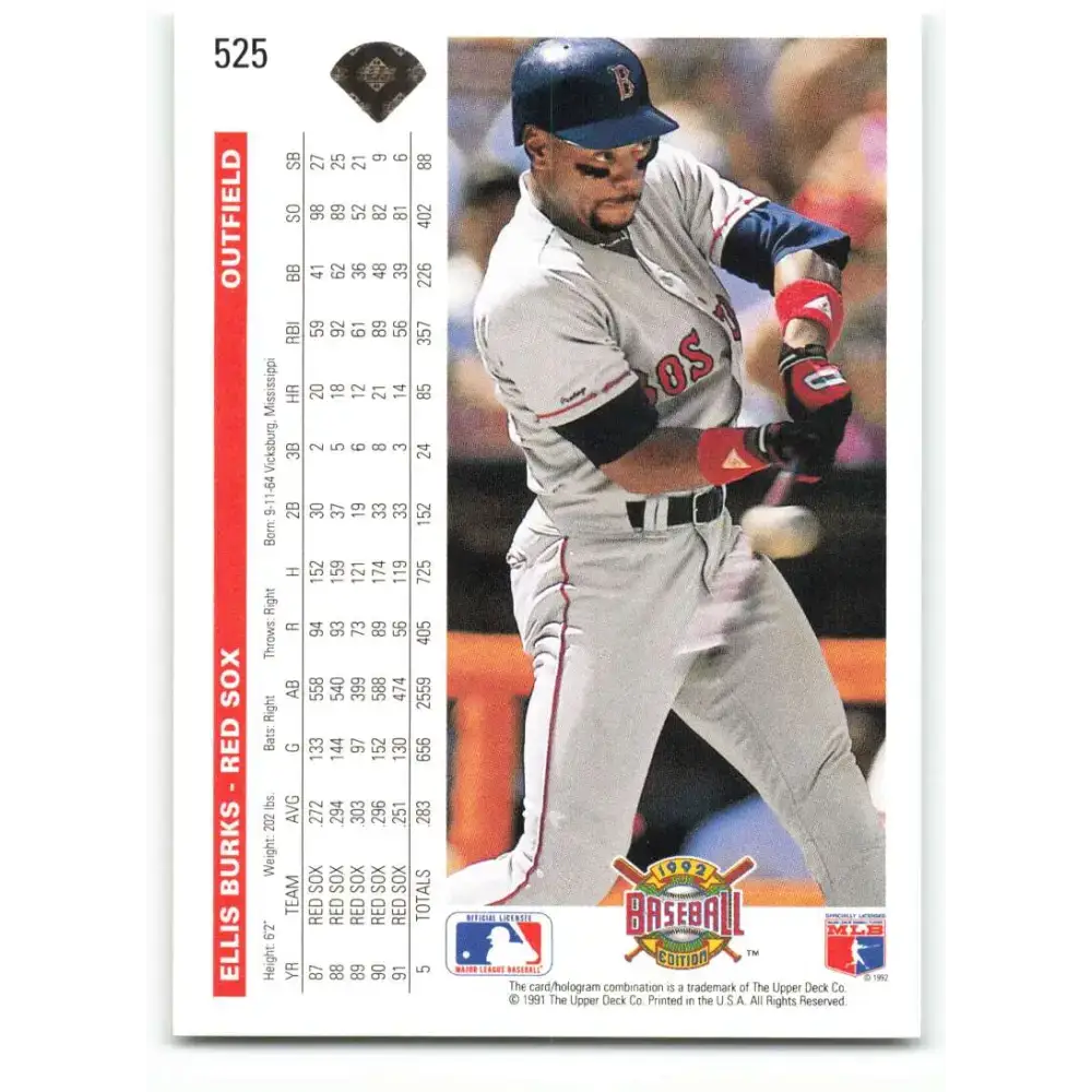 1992 Upper Deck #525 Ellis Burks NM-MT Boston Red Sox Baseball Card - Baseball Card Single