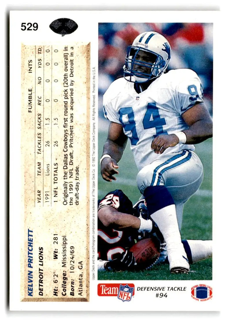 1992 Upper Deck #529 Kelvin Pritchett - Football Card Single