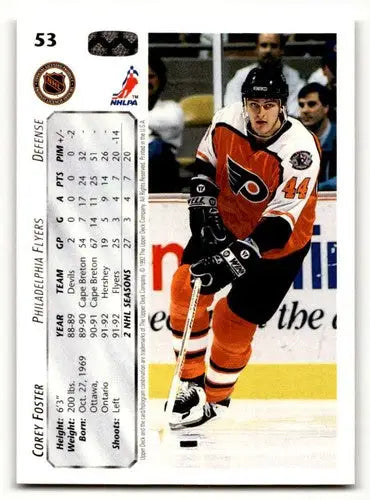 Original gloss of Corey Foster hockey card from 1992 Upper Deck Series 1