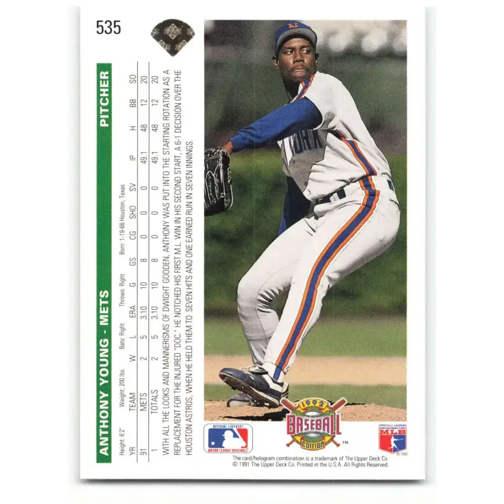 1992 Upper Deck #535 Anthony Young NM-MT New York Mets Baseball Card - Baseball Card Single