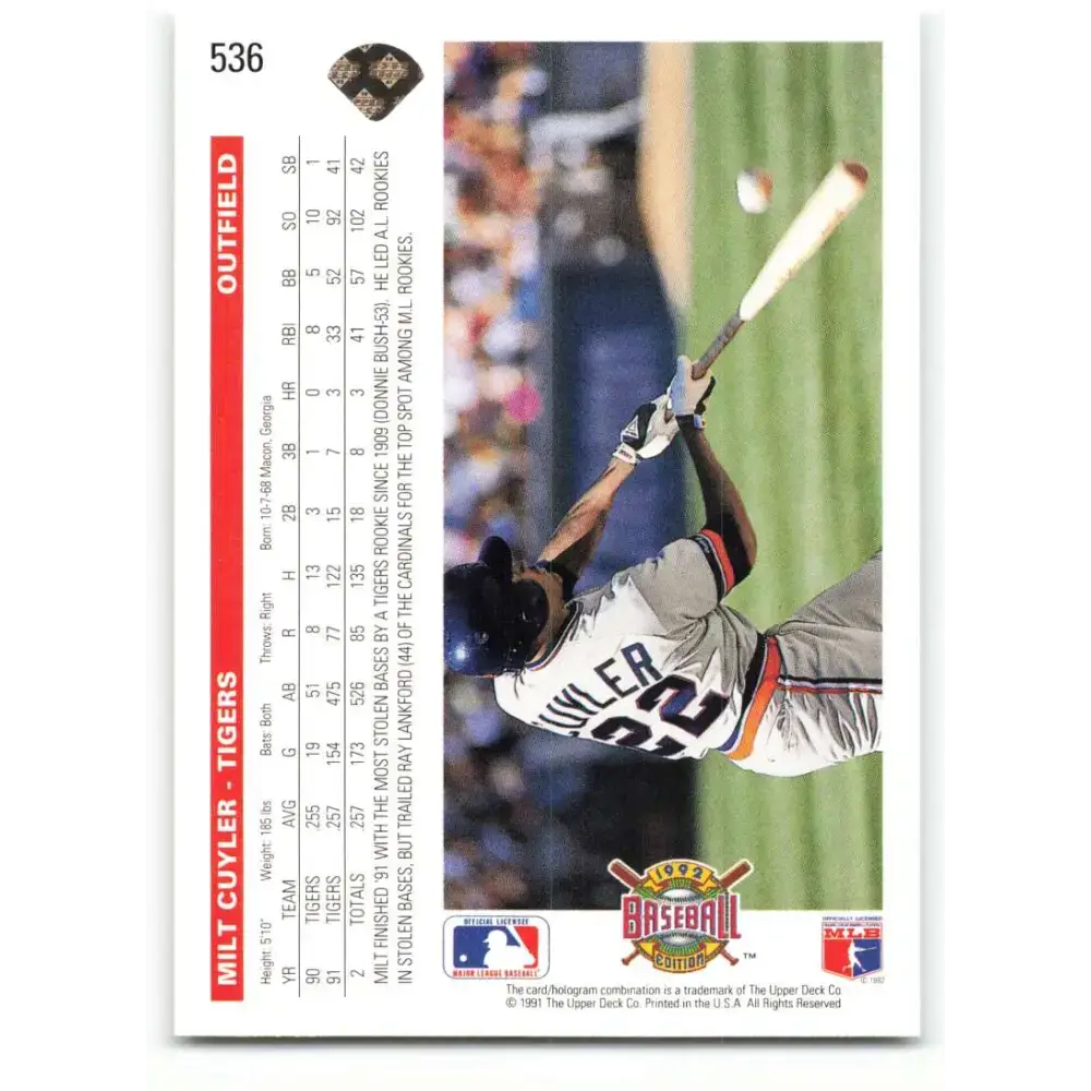 1992 Upper Deck #536 Milt Cuyler NM-MT Detroit Tigers Baseball Card - Baseball Card Single