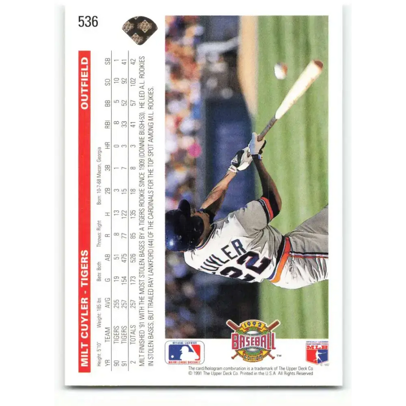 1992 Upper Deck #536 Milt Cuyler NM-MT Detroit Tigers Baseball Card - Baseball Card Single