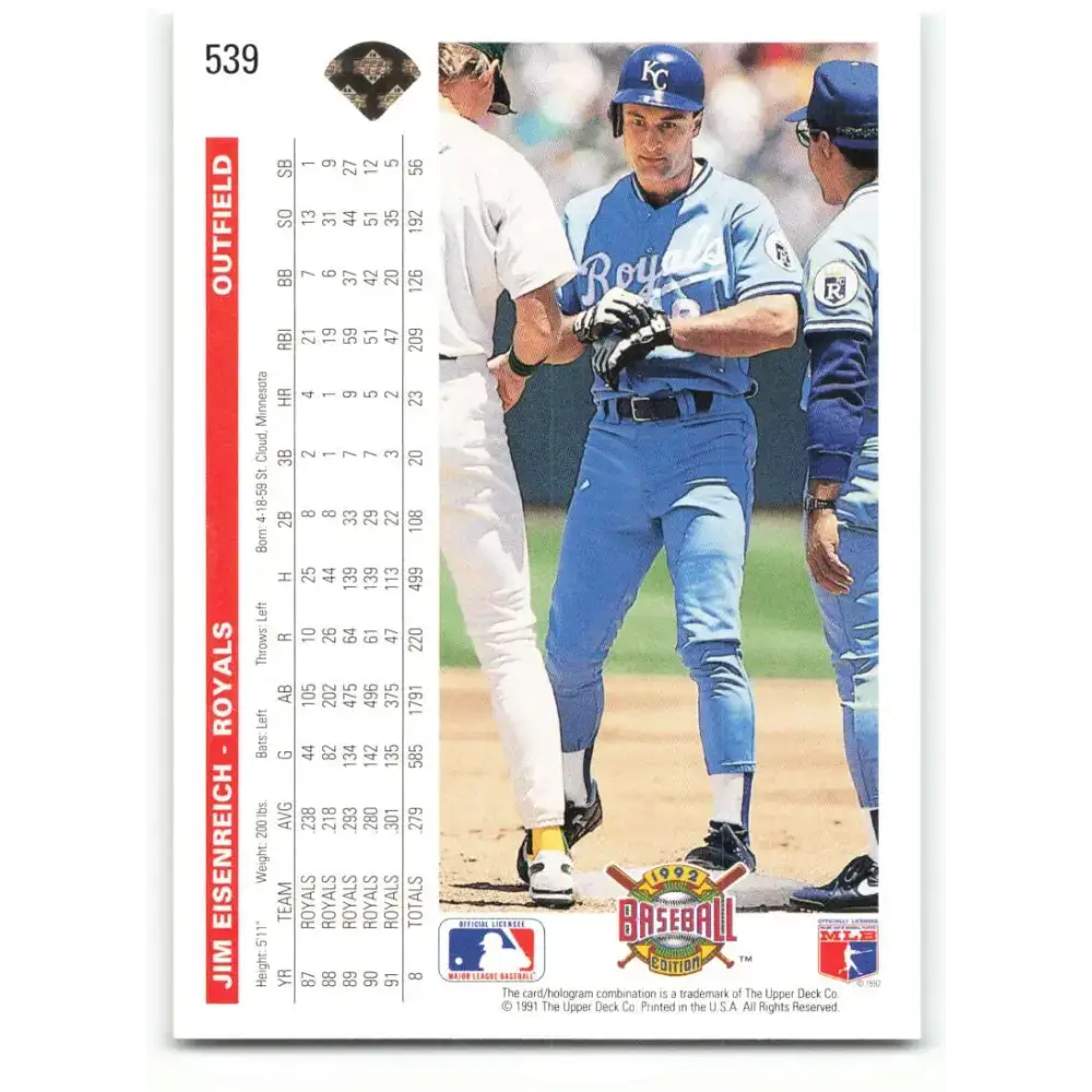 1992 Upper Deck #539 Jim Eisenreich NM-MT Kansas City Royals Baseball Card - Baseball Card Single