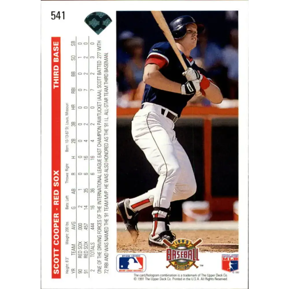 1992 Upper Deck #541 Scott Cooper NM-MT Boston Red Sox Baseball Card - Baseball Card Single