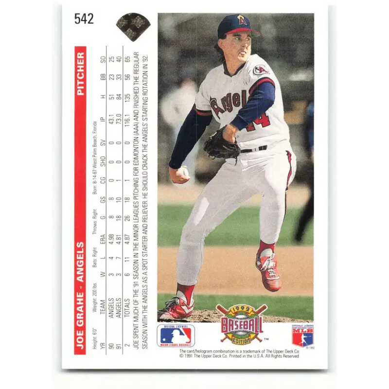 1992 Upper Deck #542 Joe Grahe NM-MT California Angels Baseball Card - Baseball Card Single