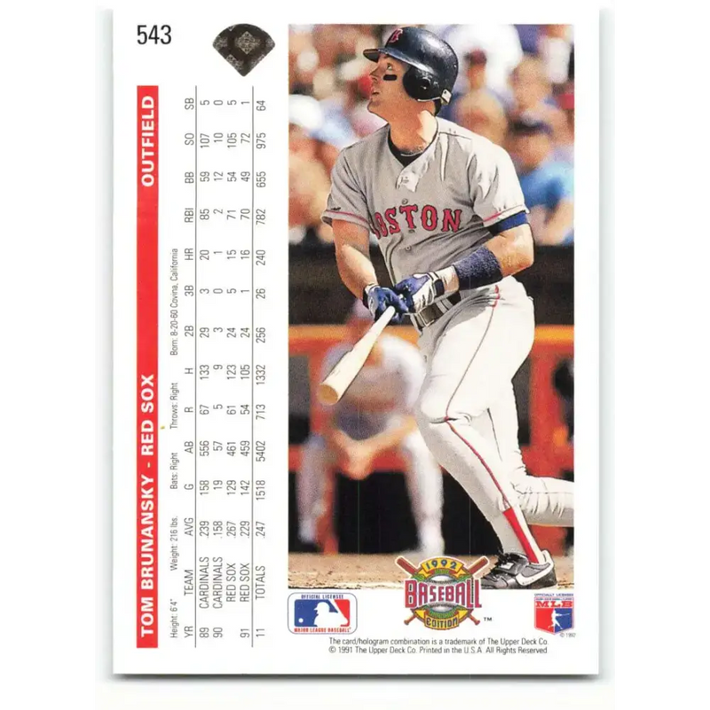 1992 Upper Deck #543 Tom Brunansky NM-MT Boston Red Sox Baseball Card - Baseball Card Single