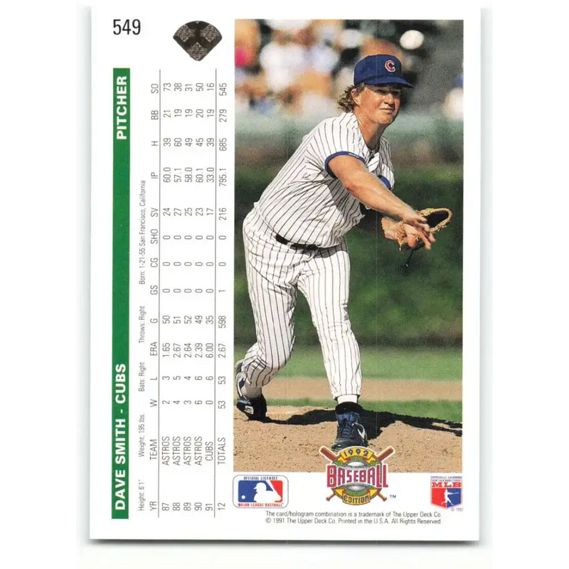 1992 Upper Deck #549 Dave Smith NM-MT Chicago Cubs Baseball Card - Baseball Card Single