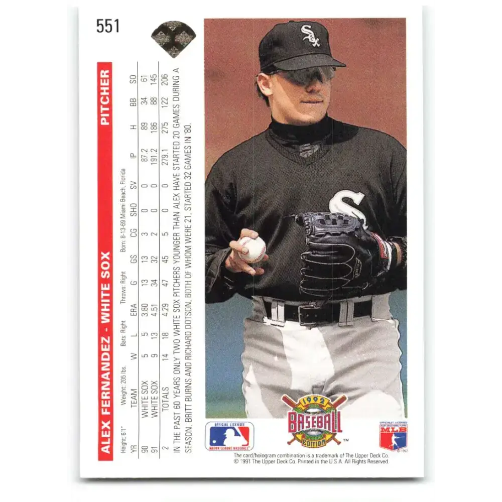 1992 Upper Deck #551 Alex Fernandez NM-MT Chicago White Sox Baseball Card - Baseball Card Single