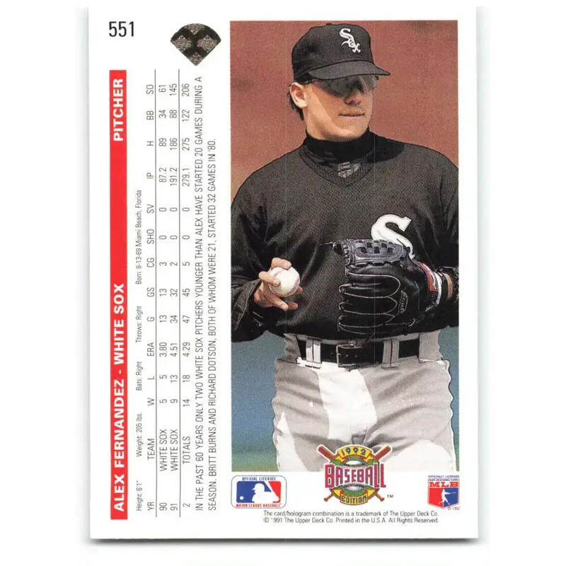 1992 Upper Deck #551 Alex Fernandez NM-MT Chicago White Sox Baseball Card - Baseball Card Single