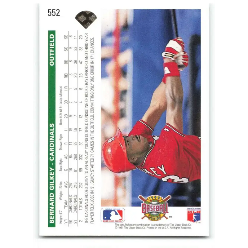 1992 Upper Deck #552 Bernard Gilkey NM-MT St. Louis Cardinals Baseball Card - Baseball Card Single