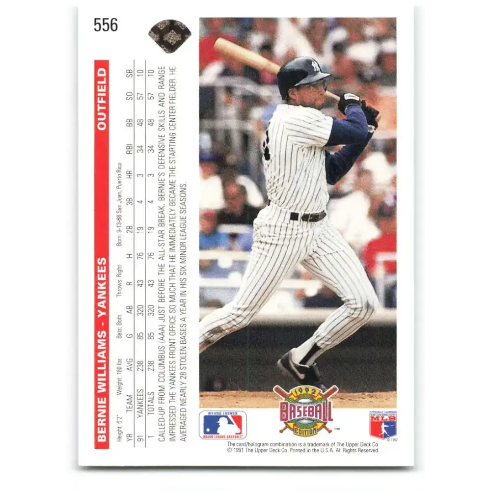 1992 Upper Deck #556 Bernie Williams NM-MT New York Yankees Baseball Card - Baseball Card Single