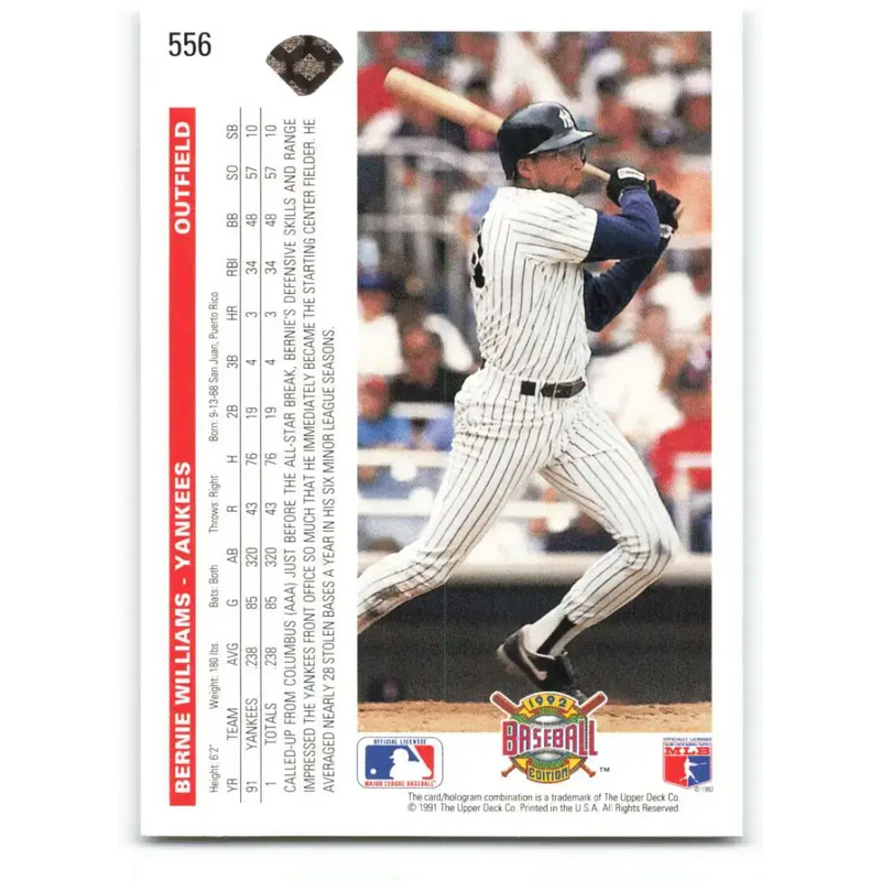 1992 Upper Deck #556 Bernie Williams NM-MT New York Yankees Baseball Card - Baseball Card Single